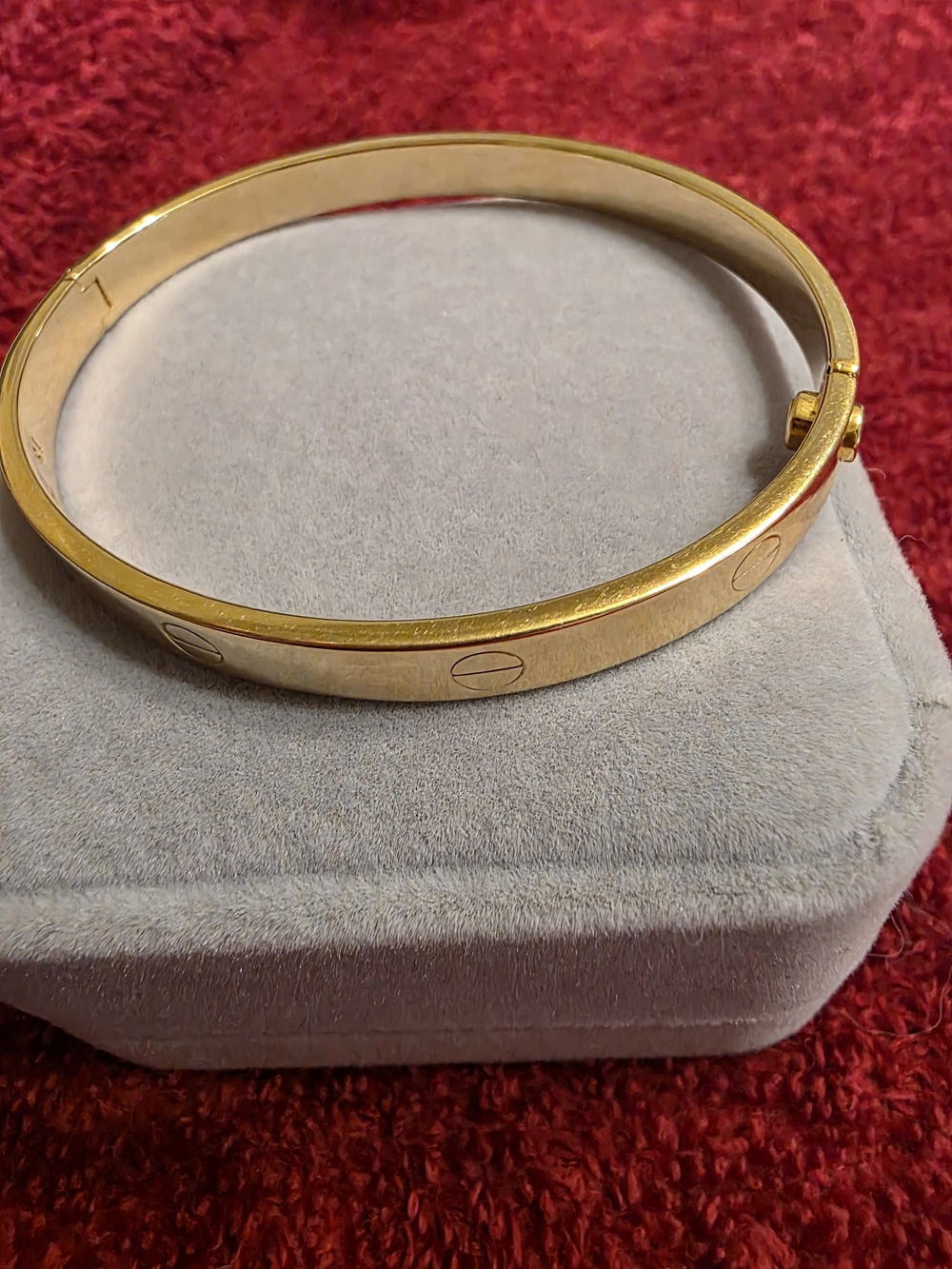 18k Saudi Gold Screw-Detail Bangle Bracelet -size 17 Not Plated From Dubai